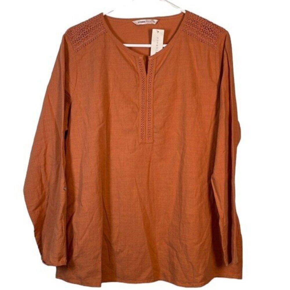 LC Waikiki Grace Burnt Orange Embroidered L/S Blouse Size 44/16 NWT #0644-OC